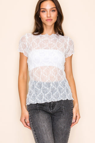Ivory Scalloped Lace Short Sleeve Top