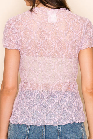 Pink Scalloped Lace Short Sleeve Top