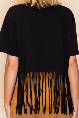 Black Nashville Eagle Fringe Crop Top - detail