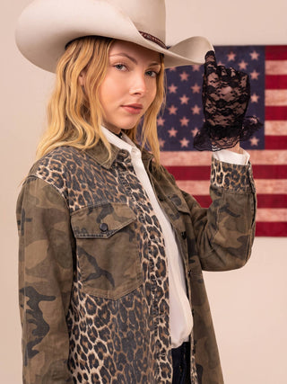 Leopard Camo Patchwork Utility Shirt Jacket - Faire photo 6