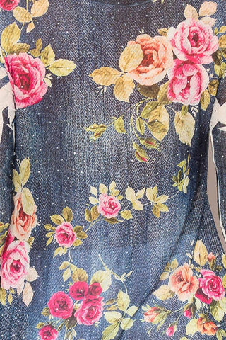 Denim Blue Floral Mesh Top - Born To Glam