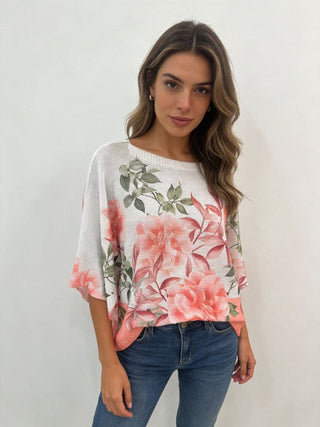 White Floral Print Top