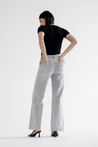 Grey Mica Denim High Rise Wide Leg With Raw Hem - Born To Glam