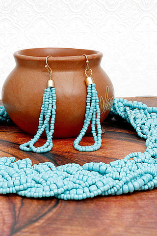 Collar Turquoise Seed Bead Braided Collar Necklace - Born To Glam