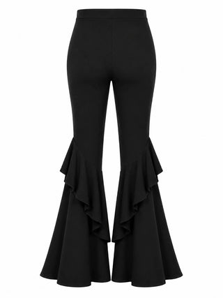 Black Ruffle Bell Bottom Pants Festival Boho Flare Pants