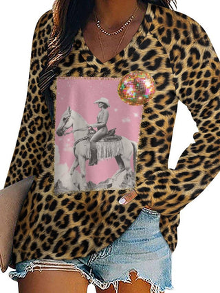 Retro Pop Leopard Cowgirl Long Sleeve Top