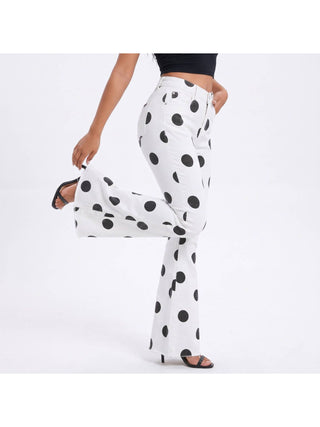 White Polka Dot High-Rise Flare Jeans alternate