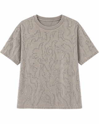 Taupe Vintage Washed Western Rhinestone Top - white background flat lay