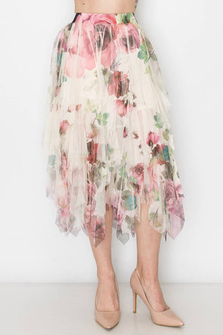 Dreamy Tiered Tulle Midi Skirt With Floaty Hem - 4546 BG/BIG ROSE - Born To Glam