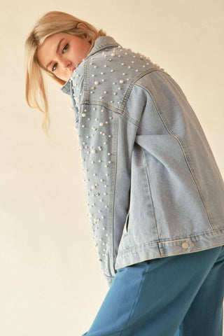 PLUS PEARL RHINESTONE DETAIL DENIM JACKET - Born To Glam