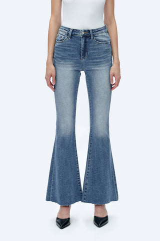 High Rise Flare Jeans with Raw Hem - Born To Glam