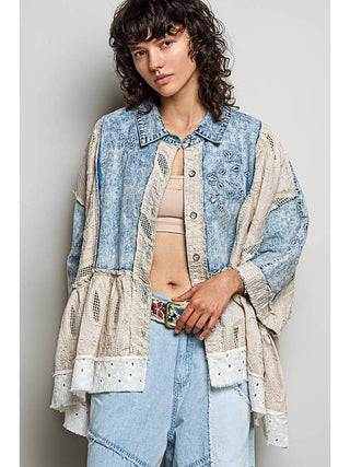 Denim Eyelet Crochet Patch Jacket duplicate