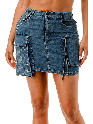 Blue Cargo Denim Mini Skirt by SALT