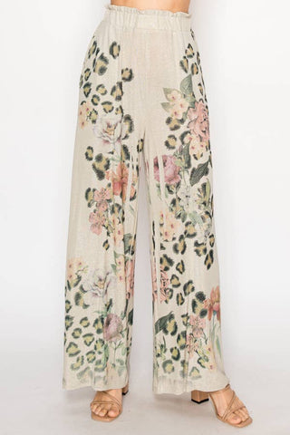 Rose Leopard Print Lurex Palazzo Pants - Born To Glam