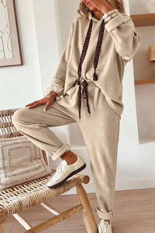 Parchment Leopard Detail Corduroy Hoodie and Pants Set