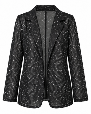 Black Sparkly Mesh Blazer Jacket - white background flat lay