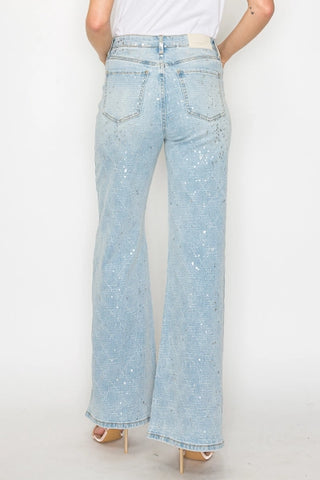 Metallic Ultra High Rise Relaxed Flare Jeans