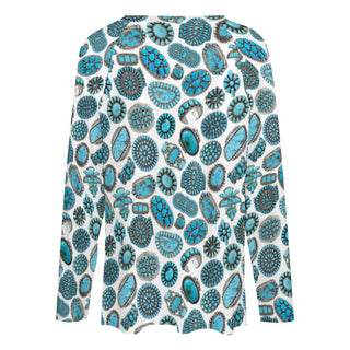 Turquoise Statement Print Long Sleeve Top view 3