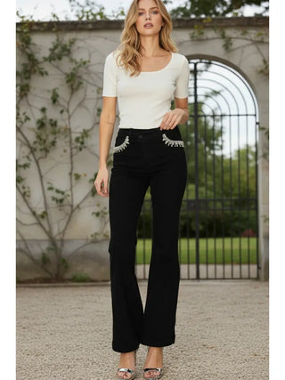 Black Crystal Pocket Flare Jeans