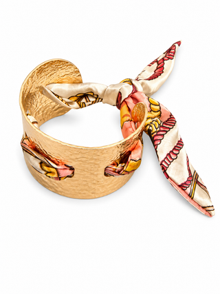 Gold Scarf Print Silk Bangle Bracelet