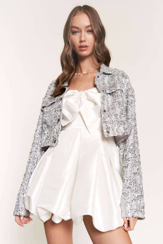 Silver Sequin Crop Jacket - Born To Glam