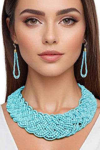 Collar Turquoise Seed Bead Braided Collar Necklace - Born To Glam