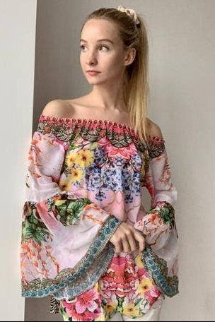 Pink Floral Crystal Tunic Top