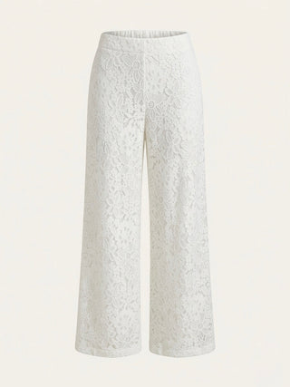 Ivory Floral Lace Wide Leg Pants
