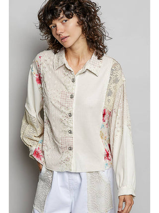 Ivory Contrast Floral Printed Woven Shirt Top duplicate