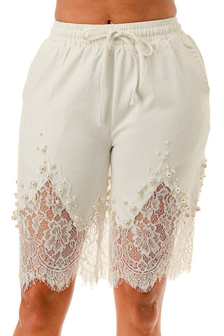 White Lace Denim Shorts - Born To Glam