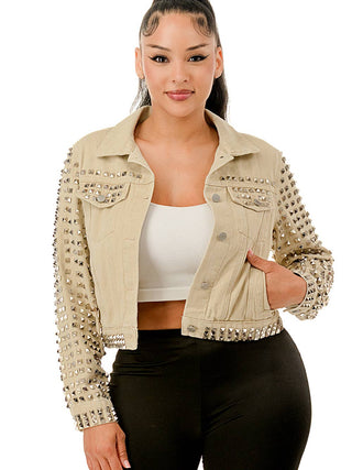 Beige Rebel Studded Denim Jacket by SALT