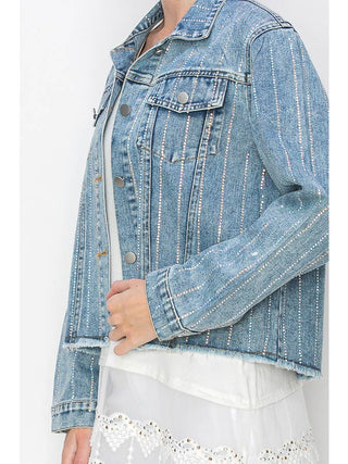Blue Crystal Stripe Denim Jacket - Born To Glam