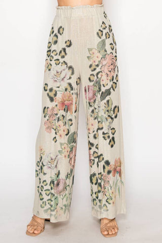 Rose Leopard Print Lurex Palazzo Pants - Born To Glam