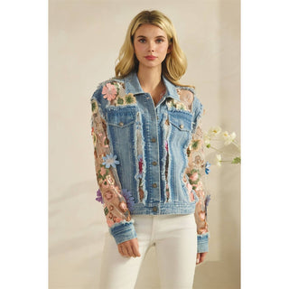 Denim Jacket with Floral Organza