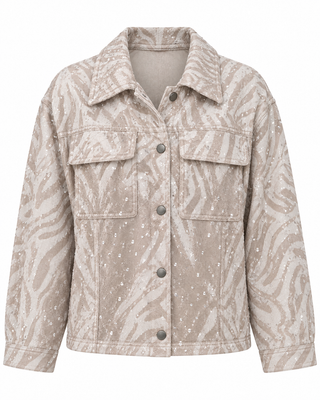Taupe Sparkly Mesh Blazer Jacket - white background flat lay