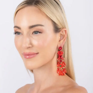 Red Rose Statement Drop Earrings - Born To Glam