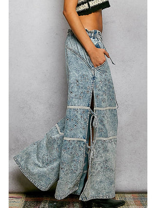 Wide Leg Denim Pants Laser Cut Detail duplicate