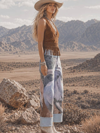 Camel Studded Fringe Sleeveless Top - Faire photo 4