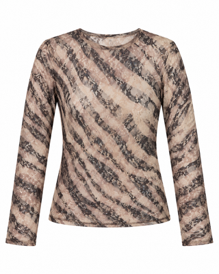 Mocha Zebra Sparkly Lace Long Sleeve Top - white background flat lay