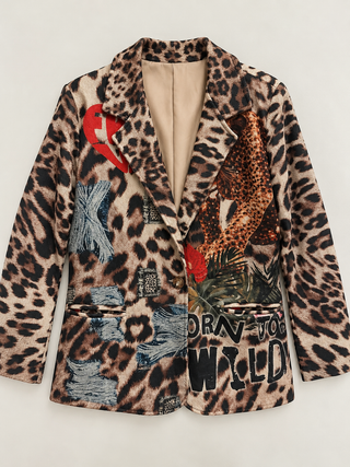 Italian Animal Print Denim Thread Print One Size Blazer