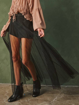 Black Belted Mesh Overlay Maxi Skirt Shorts
