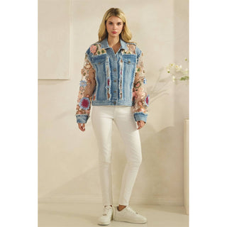 Denim Jacket with Floral Organza