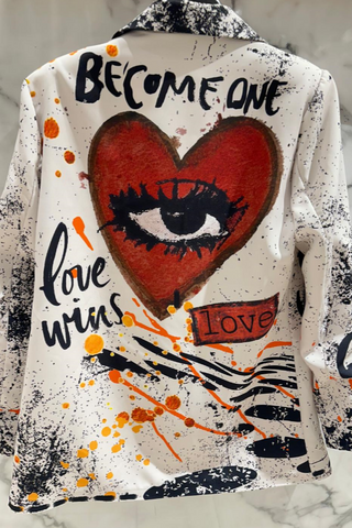 White Love Print Blazer - Born To Glam