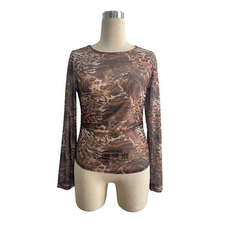Leopard Mesh Long Sleeve Top - Leopard