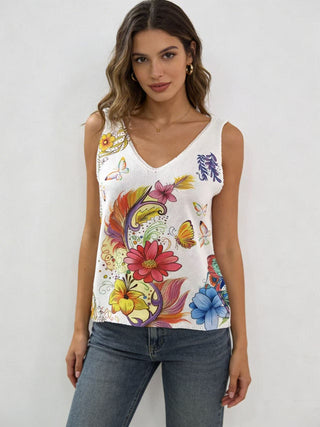 White Floral Butterfly Graphic Top