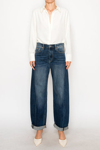 Cleo Dark Wash High Rise Barrel Jeans - view 4
