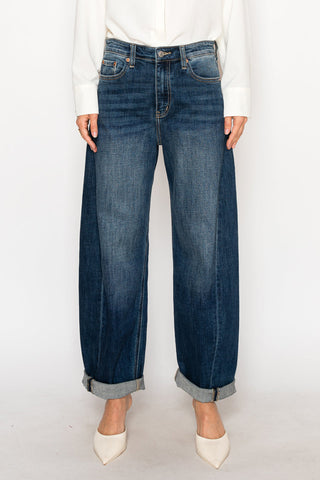 Cleo Dark Wash High Rise Barrel Jeans
