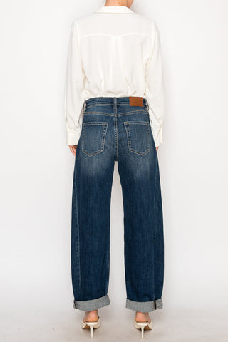 Cleo Dark Wash High Rise Barrel Jeans - view 6