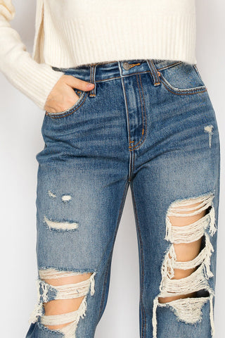 Dark Wash Hybrid Distressed Relaxed Flare Jeans view 8