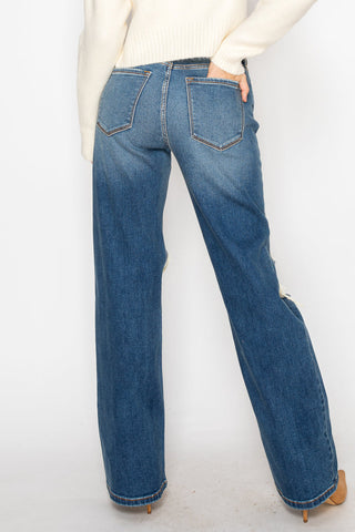 Dark Wash Hybrid Distressed Relaxed Flare Jeans view 4